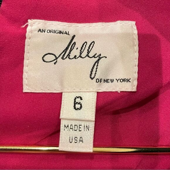 EUC MILLY OF NY | Doubleweave Olivia Belted Color Block Dress Sz 6 Pink/Black - Picture 4 of 6